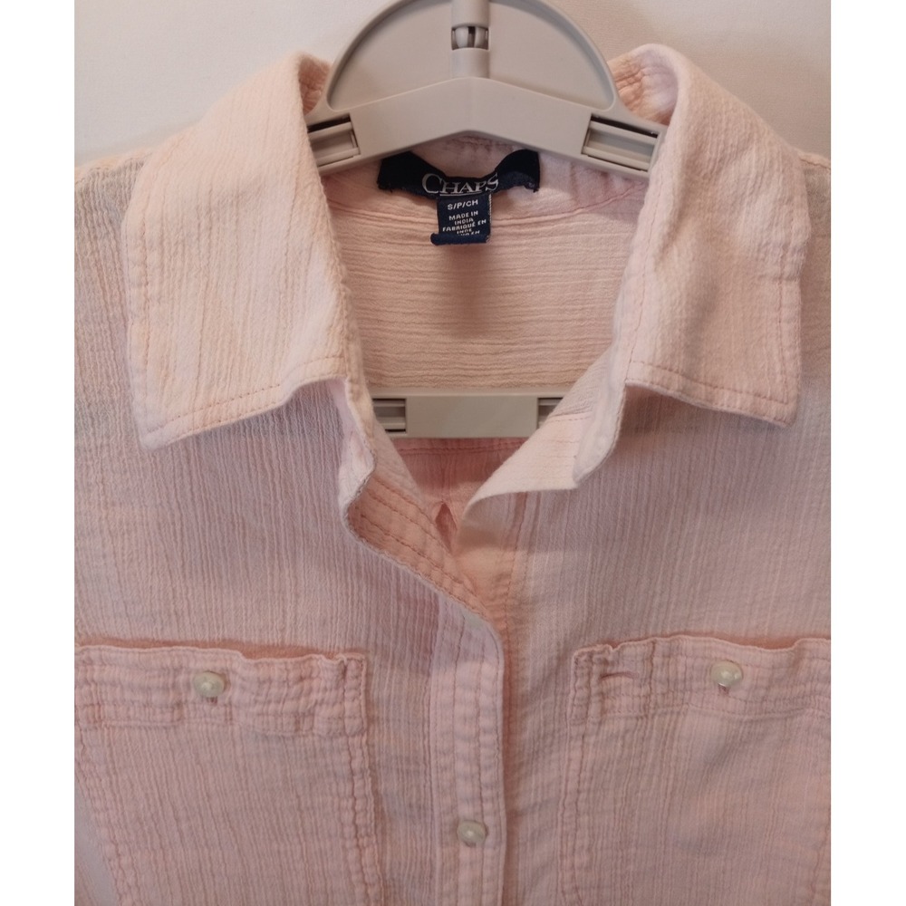 Chaps Button Up Women's Shirt Top, Small, Pale Pink - Picture 2 of 5
